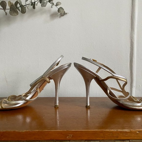 Gold & silver high heeled sandals